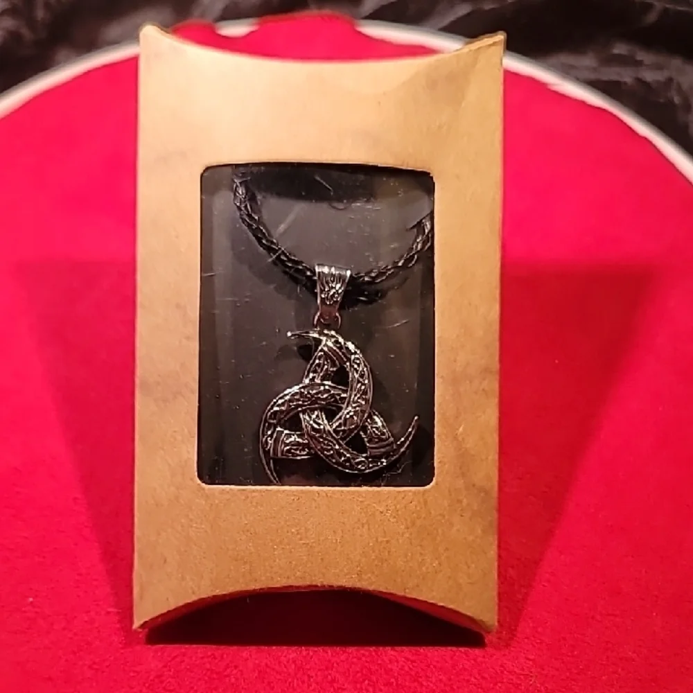 0509. Matte Black Pendant w/bold ~ Intricate ~Celtic Silver ~Triquetra Necklace